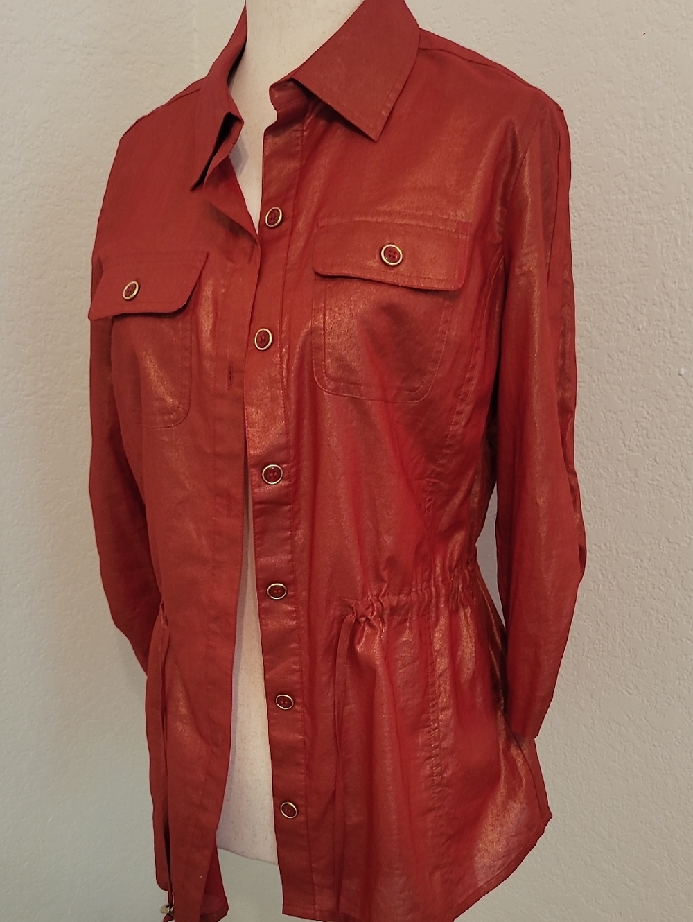 Chico's Rust Orange Utility Jacket with Gathered Waist